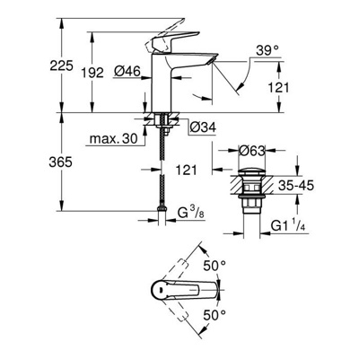 Смеситель для раковины GROHE Start  235752432, с нажимным донным клапаном, матовый чёрный- фото2