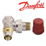 кран термостатический угловой 1/2  Danfoss RA-N 15 1/2  013G0153 специально для двухтрубных систем (красный колпачек)- фото