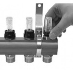 Коллектор для теплого пола в сборе на 8 выхода KAN-therm 75A с стопметрами (расходомерами) арт. 75080 бронза латунь- фото2