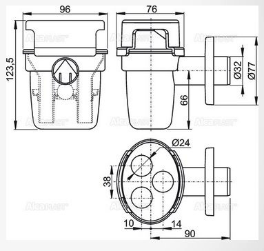 Сифон для сбора конденсата c шариком на 3 источника Alcaplast AKS5 DN32- фото2