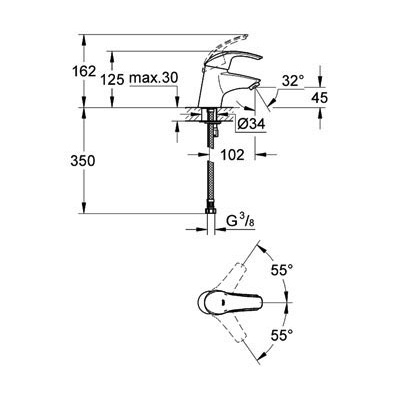 Смеситель для умывальника Grohe Eurosmart 32925001- фото2